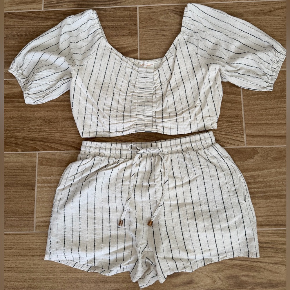 Allie Rose Striped Off-shoulder Debbie Crop Set